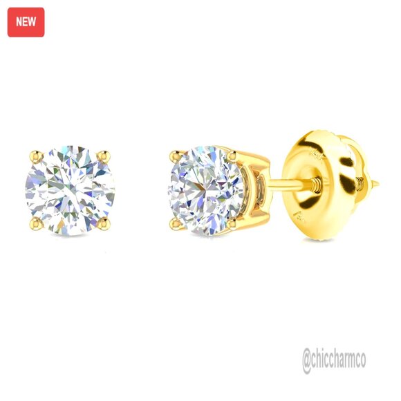 0.5 Carat Lab Diamond Stud Earrings 14k Gold IGI Certified Round Cut